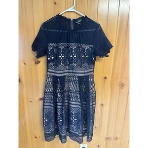Suzanne Betro Navy Blue Floral Lace Mesh Cocktail Dress U9604237 M‎ NWT